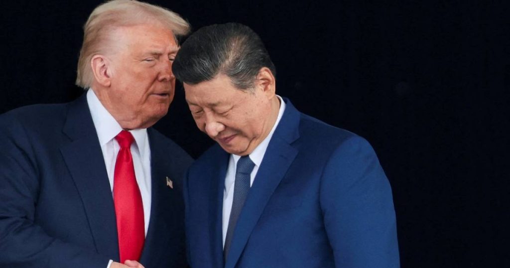 Donald Trump speaks closely with Xi Jinping during a meeting amid tensions over Iran arms and satellite claims