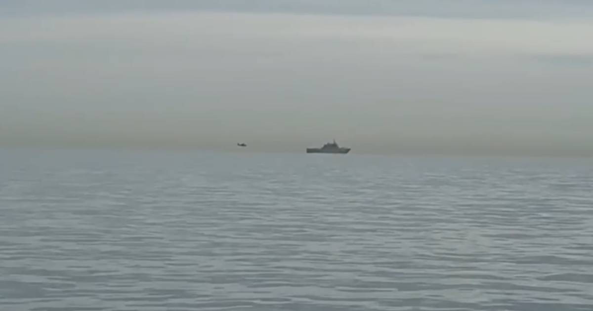 US naval ship patrolling Strait of Hormuz during Iran blockade tensions