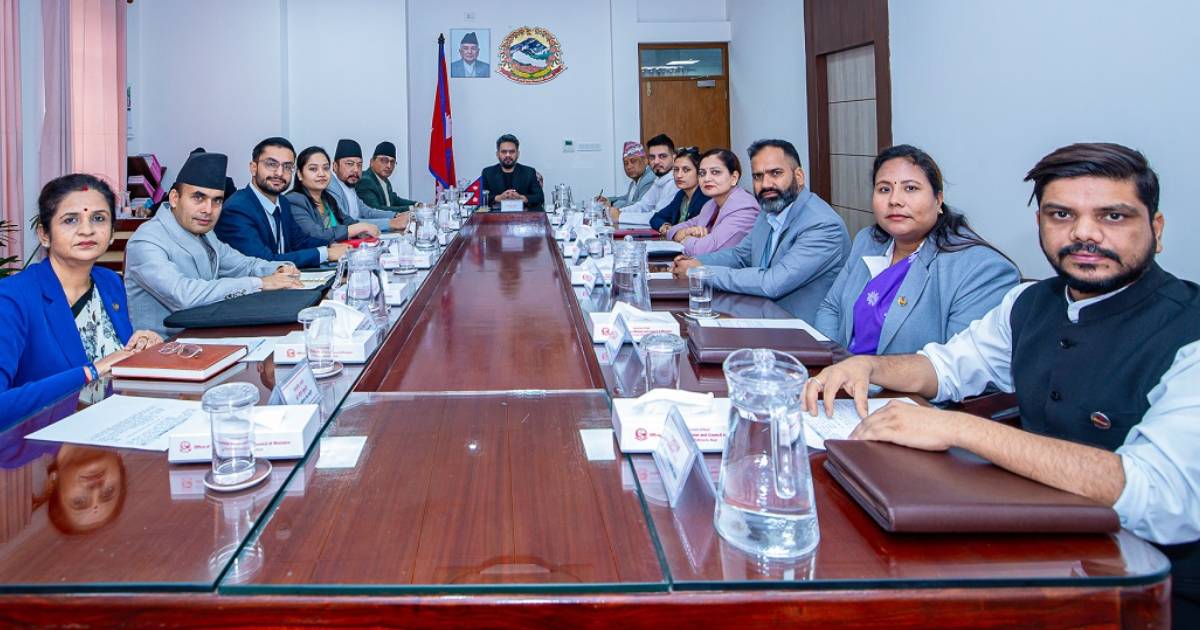 Officials attend a government meeting on ministry restructuring led by Prime Minister Balen Shah