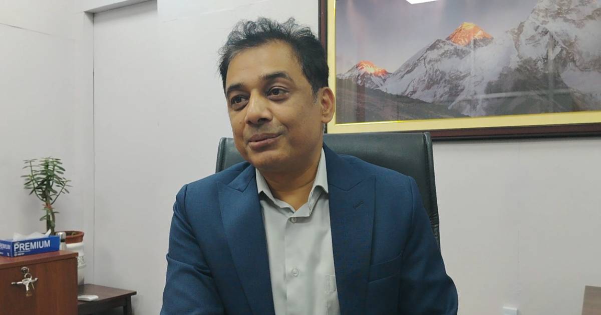Federal Parliament spokesperson Ekram Giri speaking during a meeting at his office in Kathmandu