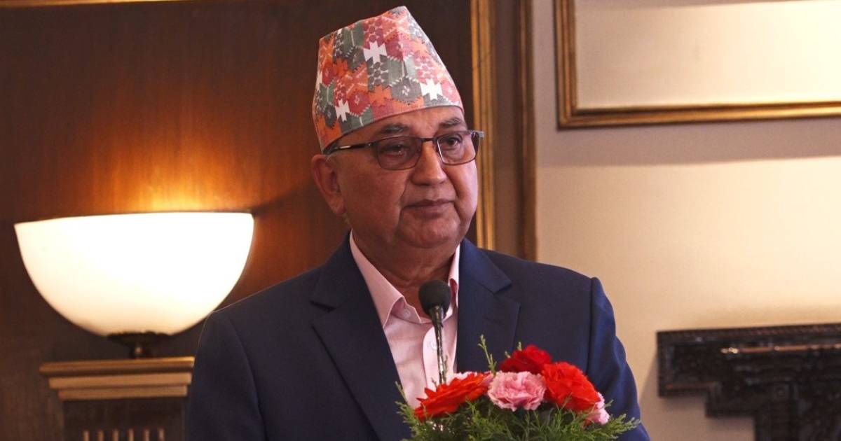 Ishwor Pokharel speaks during a senior citizen conference in Kathmandu