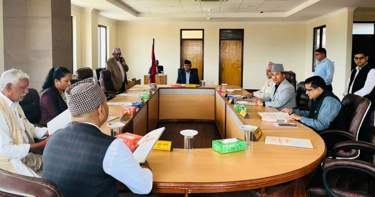 Lumbini Province cabinet members attend a meeting in Deukhuri over administrative decisions