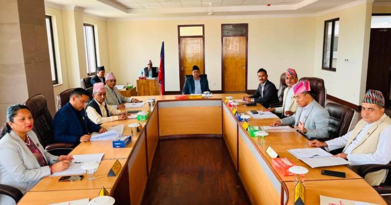 Lumbini Province Cabinet members attend a meeting discussing ministry restructuring and government reforms