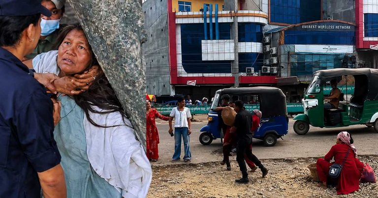 Municipal police confront street vendors during an enforcement operation in Nepal
