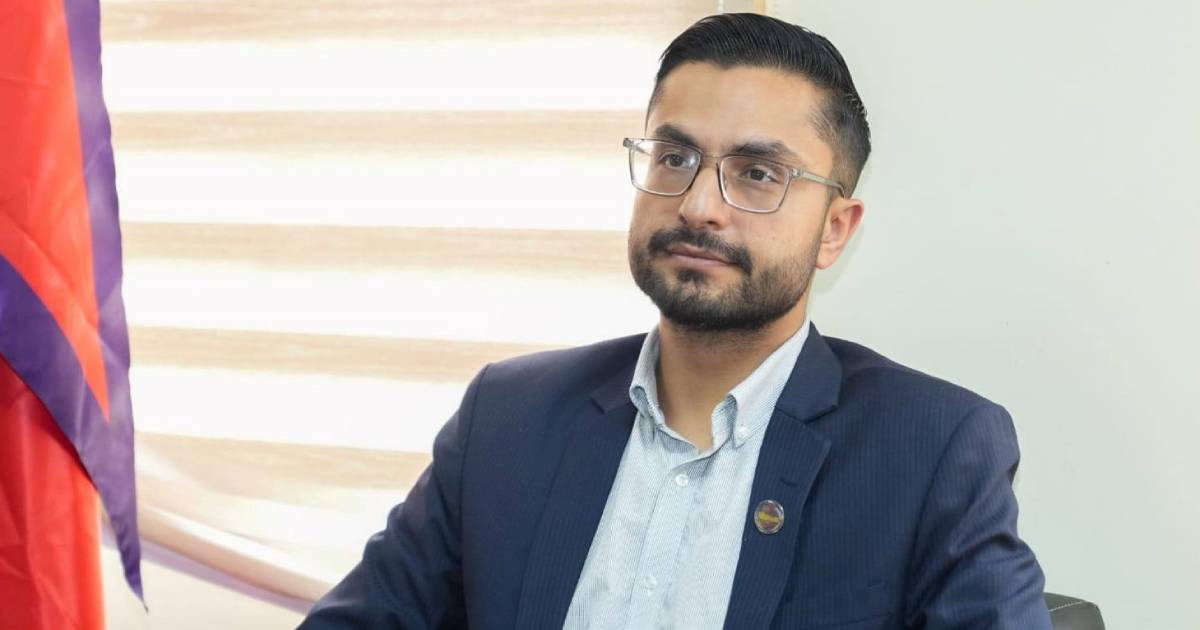 Sasmit Pokharel speaking during an interview about Nepal border issue