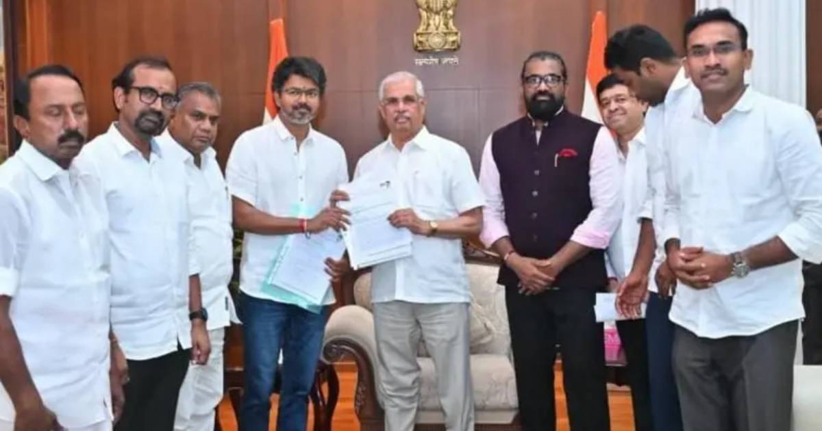 Thalapathy Vijay and party leaders meet the Tamil Nadu governor to stake claim for government formation