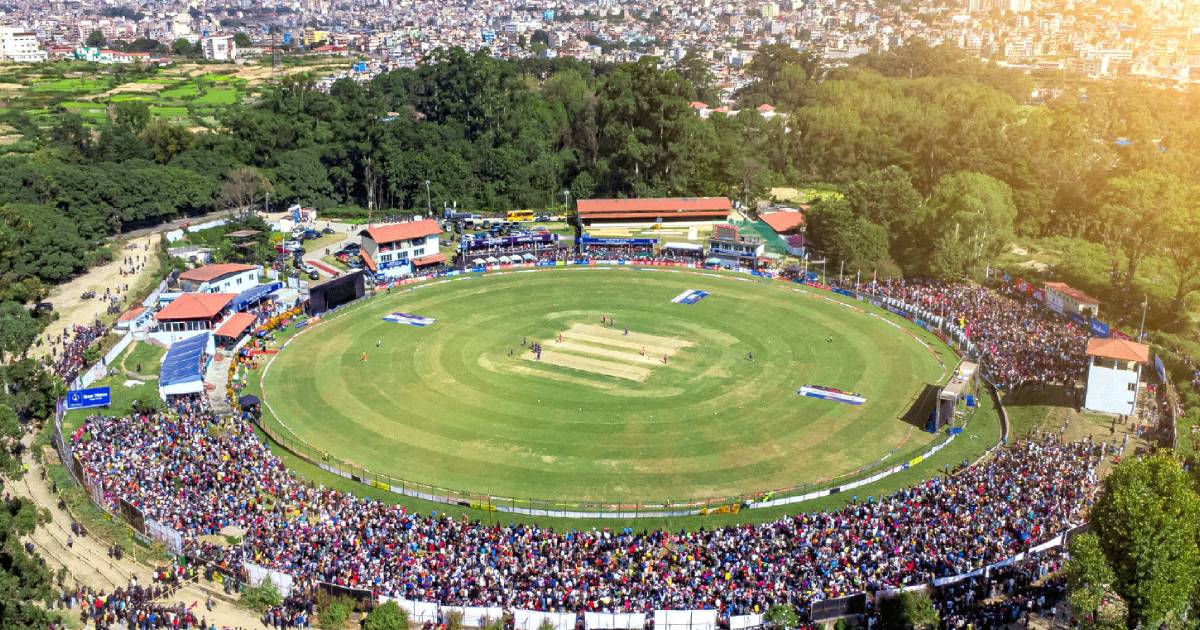Crowd gathered at TU Ground during Nepal cricket match in League 2 series