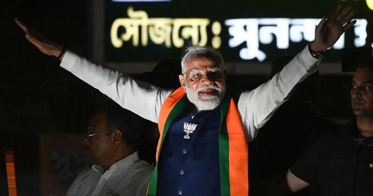 BJP leader addressing supporters during West Bengal election result celebration