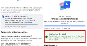 Facebook monetization challenge before and after reaching 300,000 views