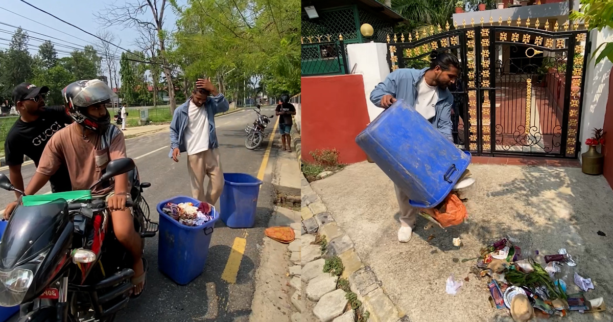 Local youths dumping garbage outside the Chief Minister’s residence.