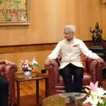 Rabi Lamichhane in discussion with Indian External Affairs Minister S. Jaishankar during a meeting