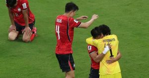 South Korea players celebrate after a goal during their World Cup match against the Czech Republic